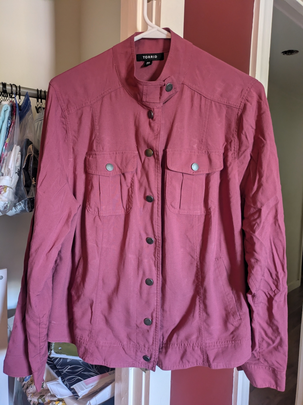 Torrid Dusty Rose Utility Jacket with Pewter Snap Pockets, Size 00